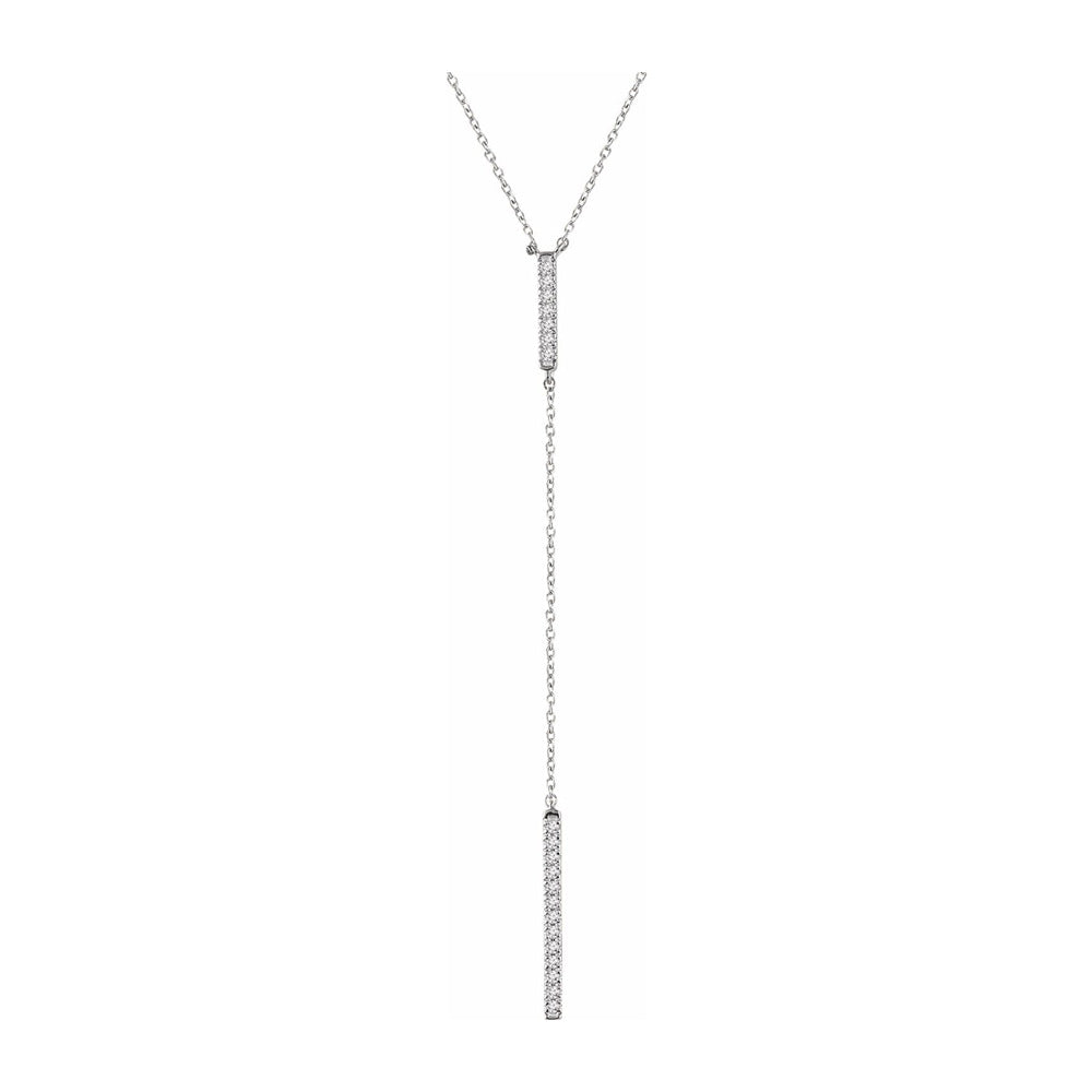 Alternate view of the 14K White, Yellow or Rose Gold Diamond Bar Y Drop Necklace, 16-18 Inch by The Black Bow Jewelry Co.
