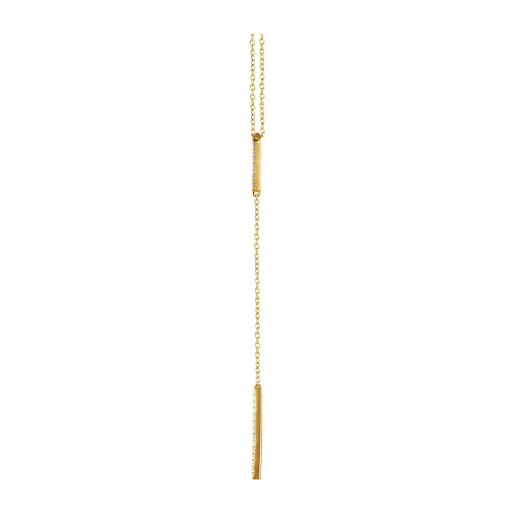 Alternate view of the 14K Yellow Gold 1/5 CTW Diamond Bar Y Drop Necklace, 16-18 Inch by The Black Bow Jewelry Co.