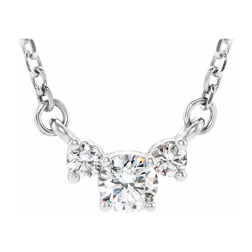 Alternate view of the 14K Yellow, White or Rose Gold &amp; Diamond 3 Stone Necklace, 16-18 Inch by The Black Bow Jewelry Co.