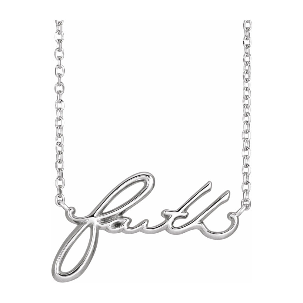 Sterling Silver Small Faith Script Necklace, 18 Inch, Item N22807 by The Black Bow Jewelry Co.