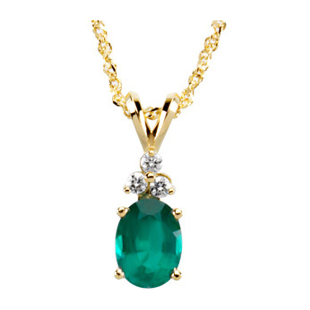 14K Yellow Gold Oval Emerald & 1/10 CTW Diamond Necklace, 18 Inch, Item N22813 by The Black Bow Jewelry Co.