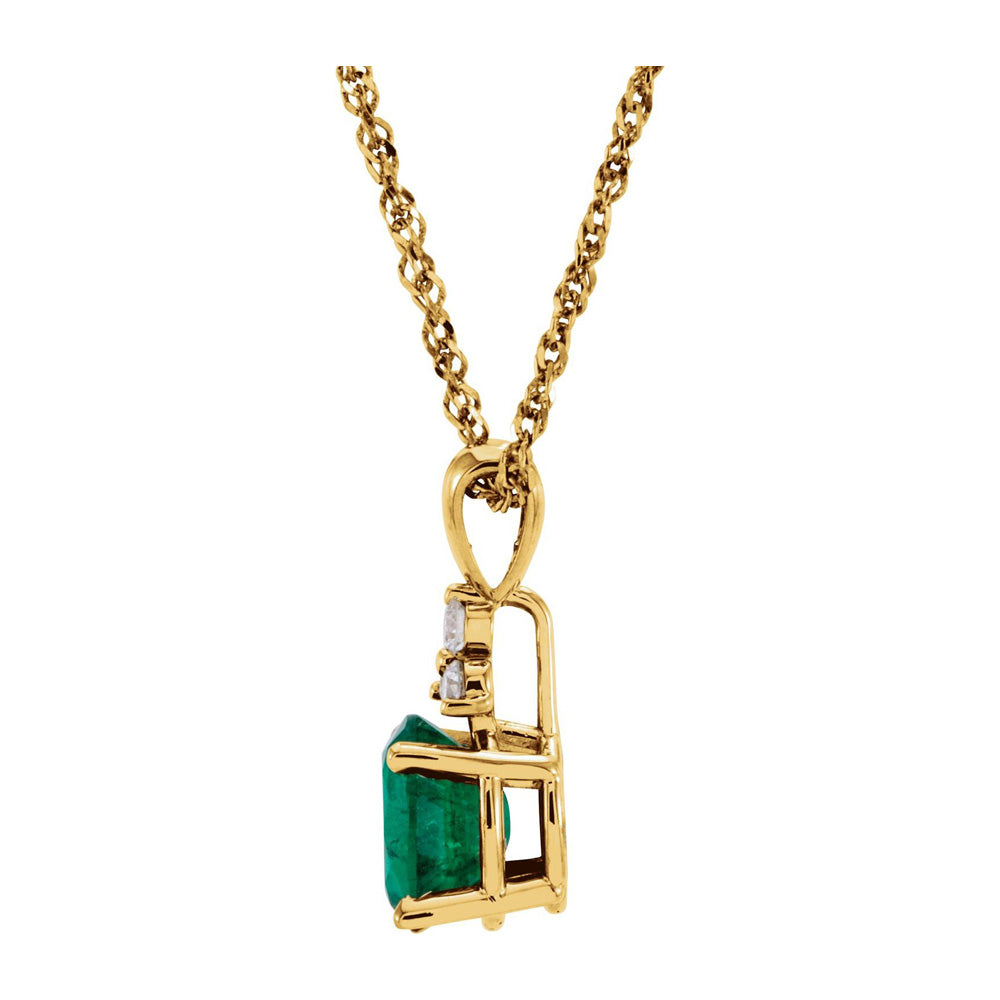 Alternate view of the 14K Yellow Gold Oval Emerald & 1/10 CTW Diamond Necklace, 18 Inch by The Black Bow Jewelry Co.