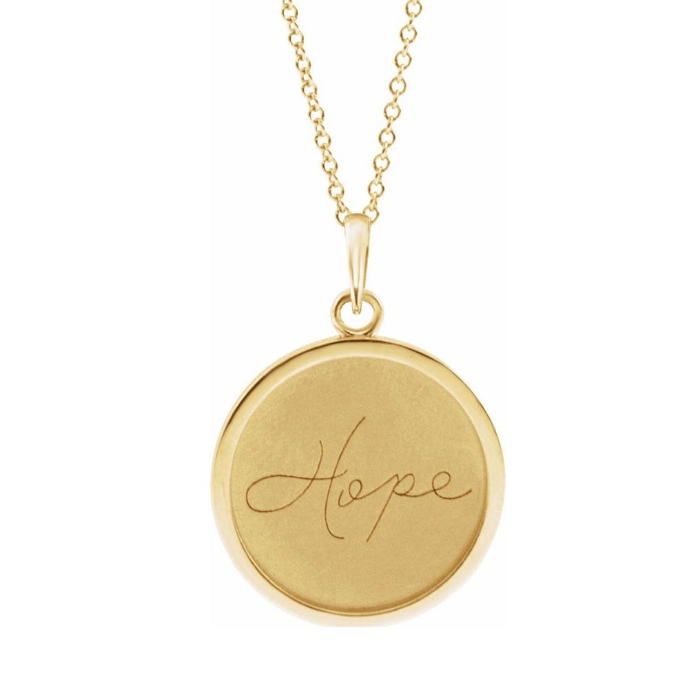 14K Yellow Gold Hope, Love or Live Engraved Disc Necklace, 16-18 Inch, Item N22818 by The Black Bow Jewelry Co.