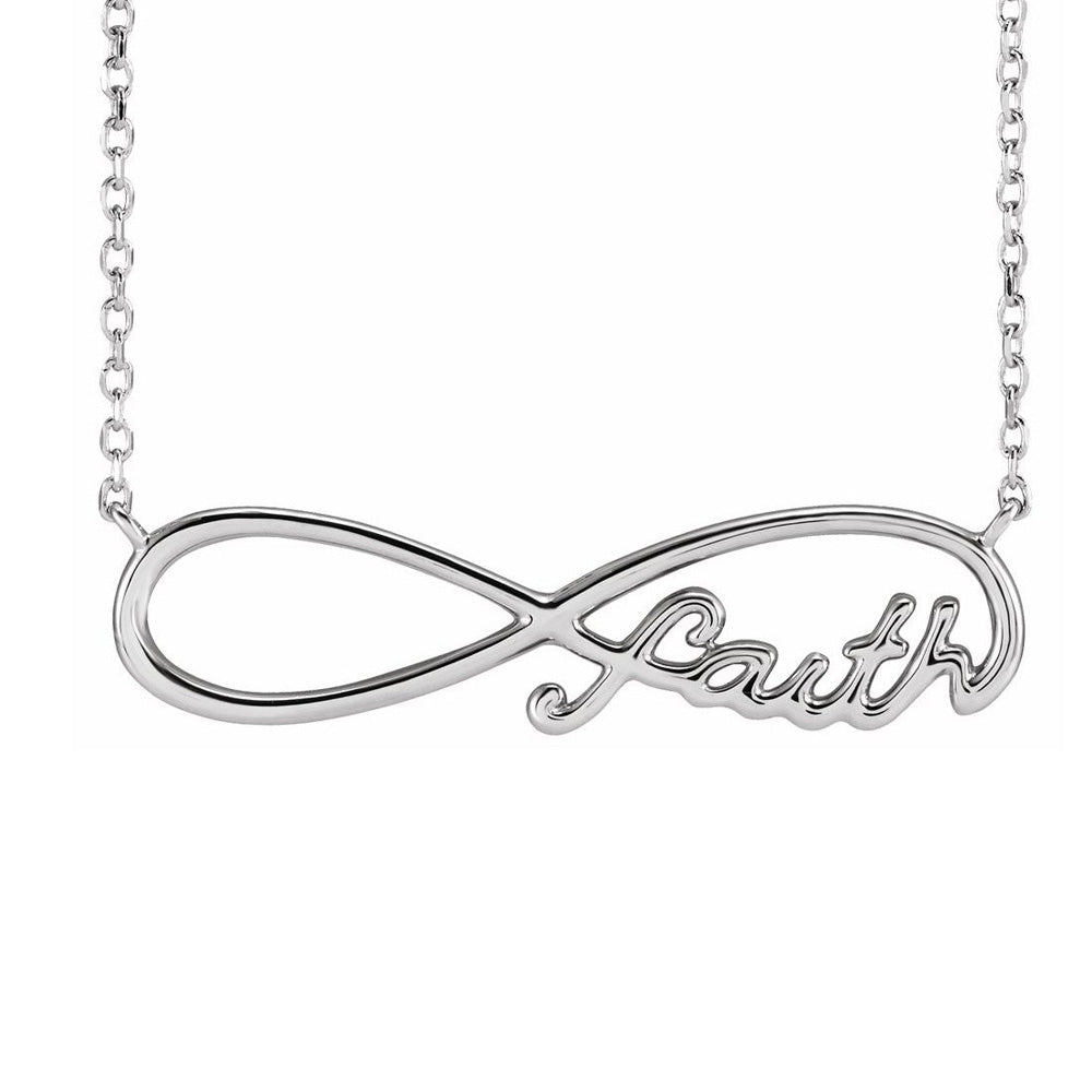 Alternate view of the 14K Yellow, White or Rose Gold Faith Infinity Necklace, 18 Inch by The Black Bow Jewelry Co.