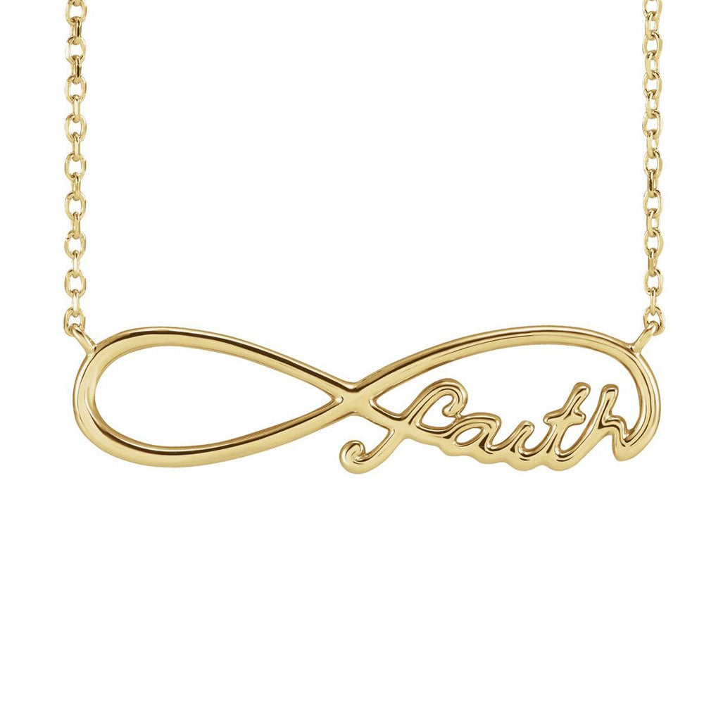 Alternate view of the 14K Yellow, White or Rose Gold Faith Infinity Necklace, 18 Inch by The Black Bow Jewelry Co.