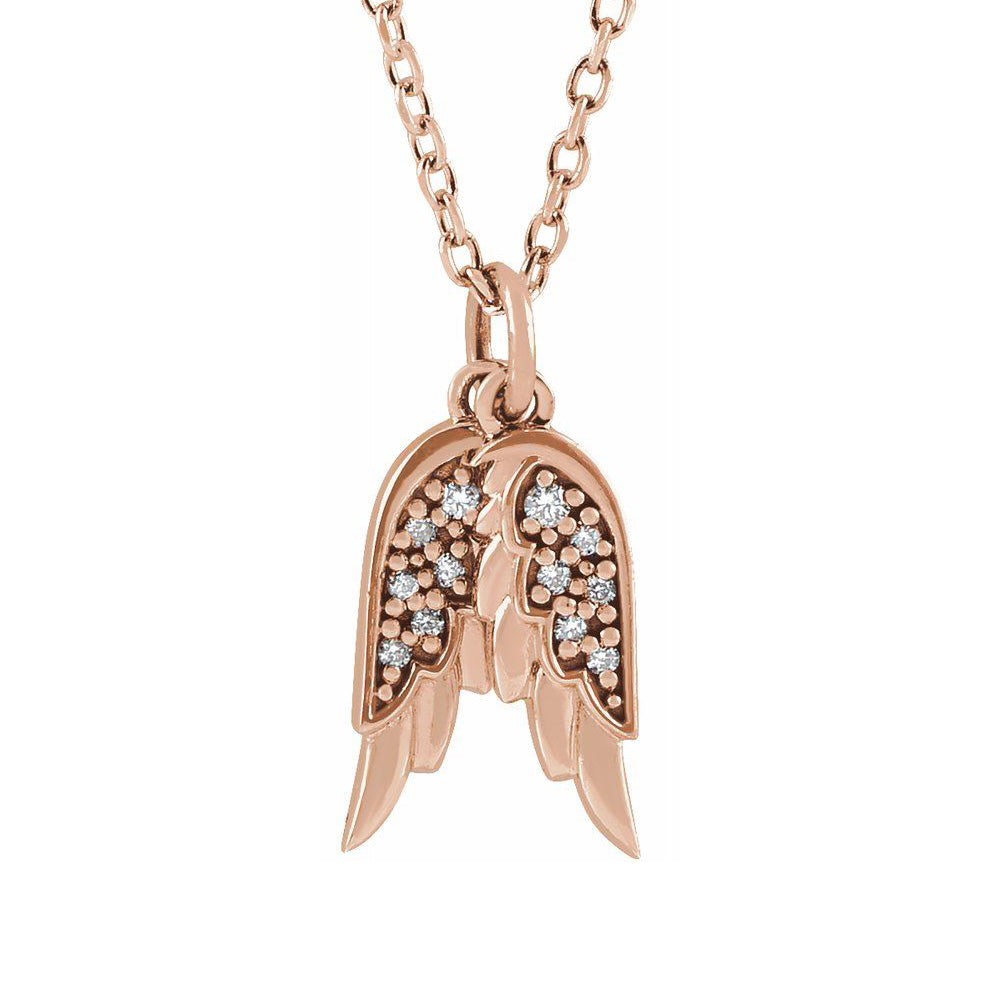 14K Yellow, White or Rose Gold Diamond Angel Wings Necklace, 16-18 In, Item N22820 by The Black Bow Jewelry Co.