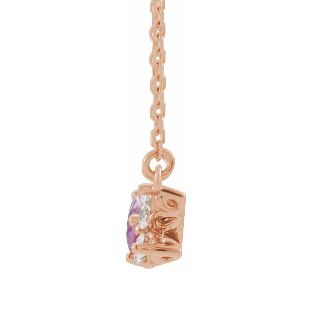 Alternate view of the 14K Rose Gold Pink Sapphire & 1/6 CTW Diamond Necklace, 16 or 18 Inch by The Black Bow Jewelry Co.