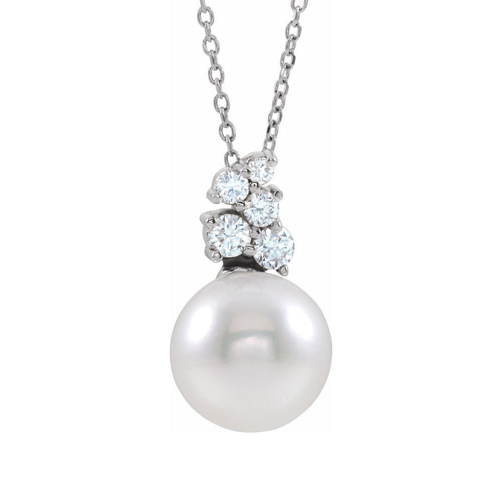14K Yellow or White Gold FW Cultured Pearl & Diamond Necklace, 16-18in, Item N22823 by The Black Bow Jewelry Co.