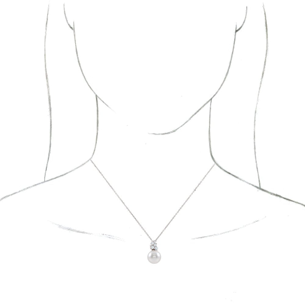 Alternate view of the 14K White Gold FW Cultured Pearl &amp; 1/4 CTW Diamond Necklace, 16-18 In by The Black Bow Jewelry Co.
