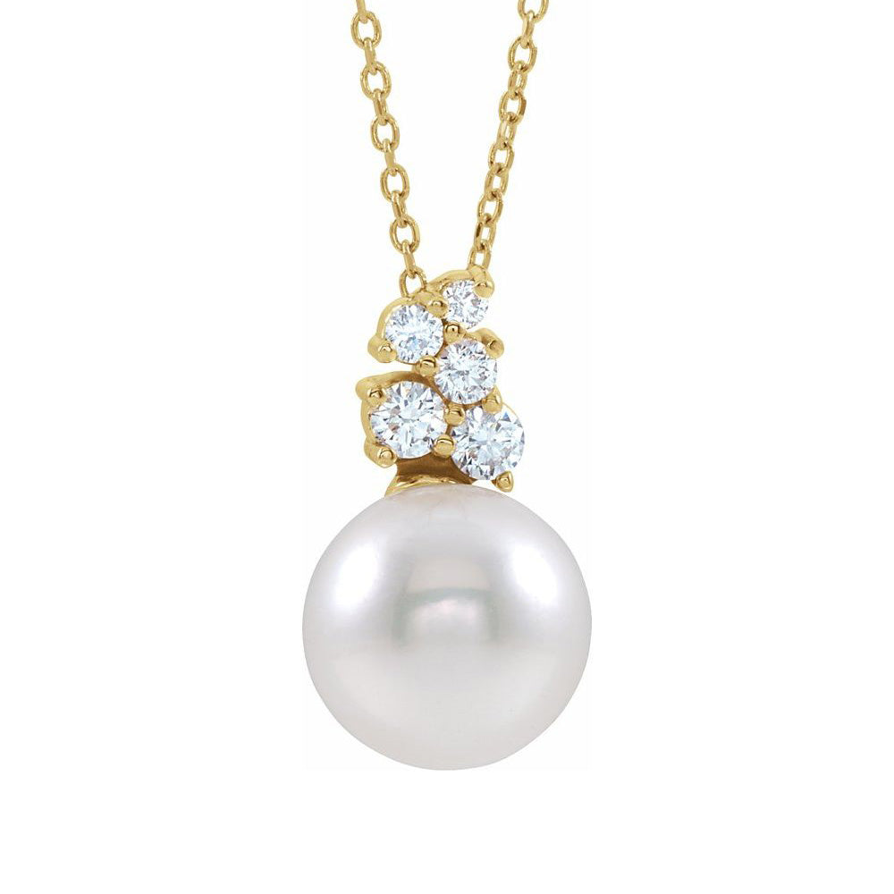 Alternate view of the 14K Yellow or White Gold FW Cultured Pearl &amp; Diamond Necklace, 16-18in by The Black Bow Jewelry Co.