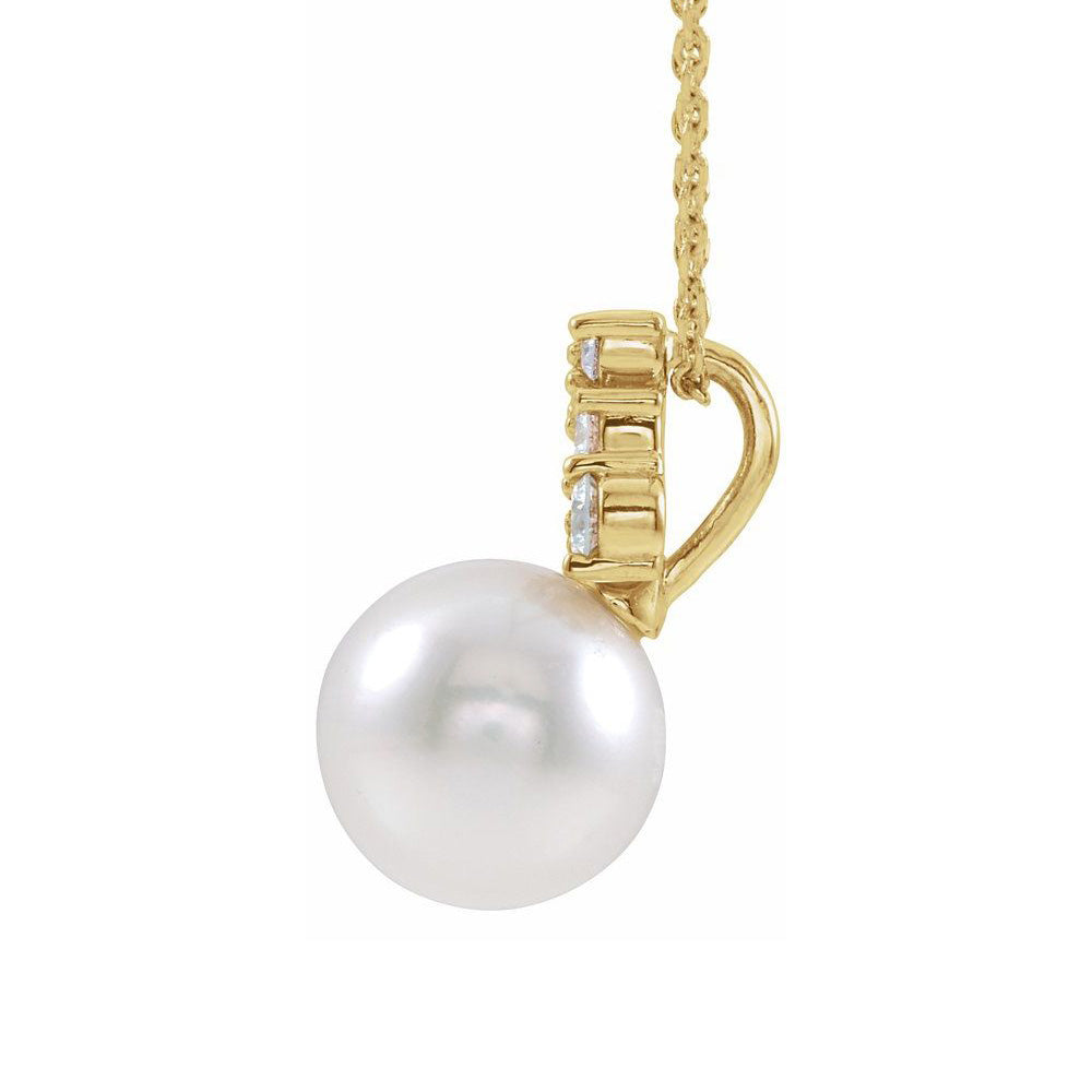 Alternate view of the 14K Yellow Gold FW Cultured Pearl &amp; 1/4 CTW Diamond Necklace, 16-18 In by The Black Bow Jewelry Co.