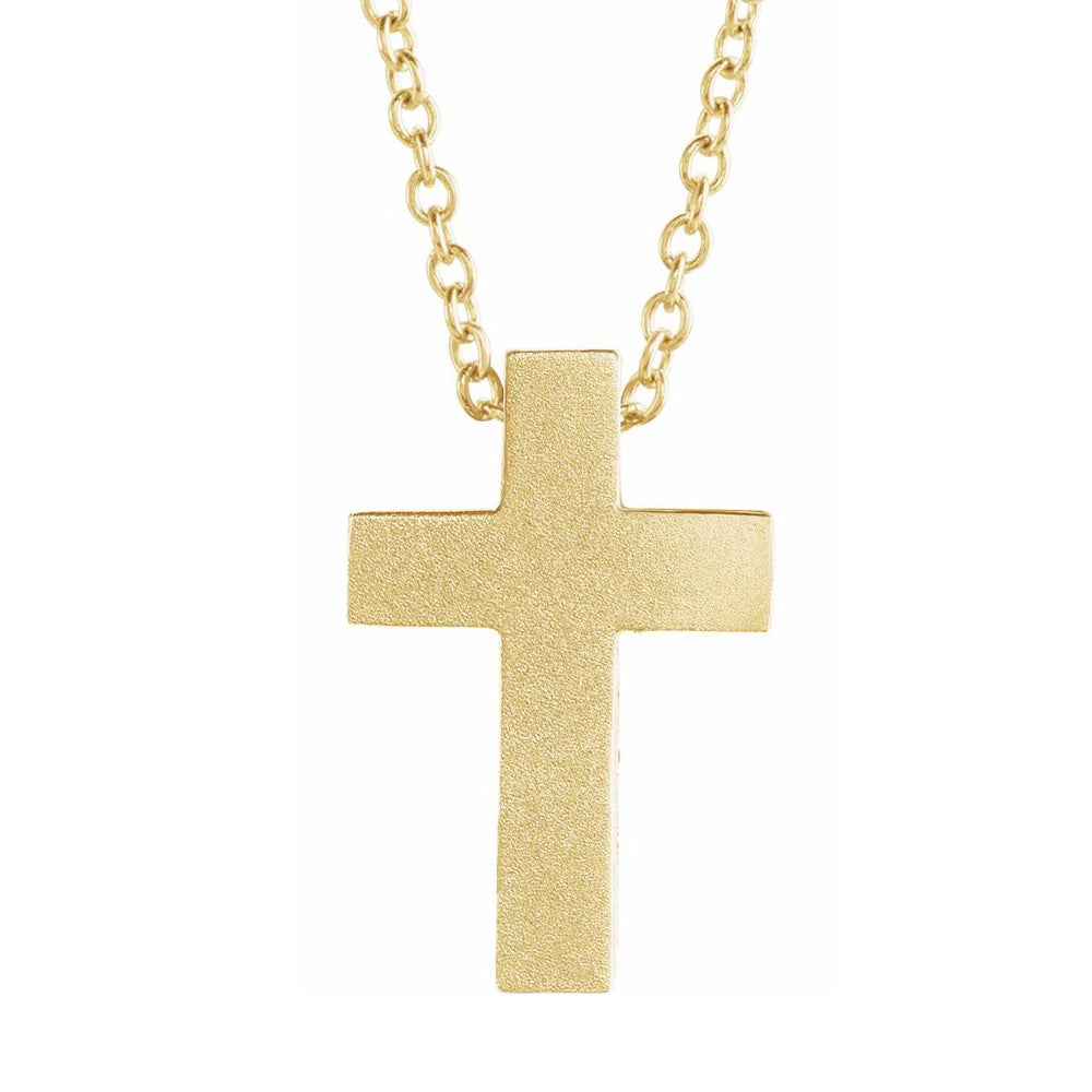 Alternate view of the 14K Gold Tiny Satin Side Scroll Cross Necklace, 16-18 Inch by The Black Bow Jewelry Co.