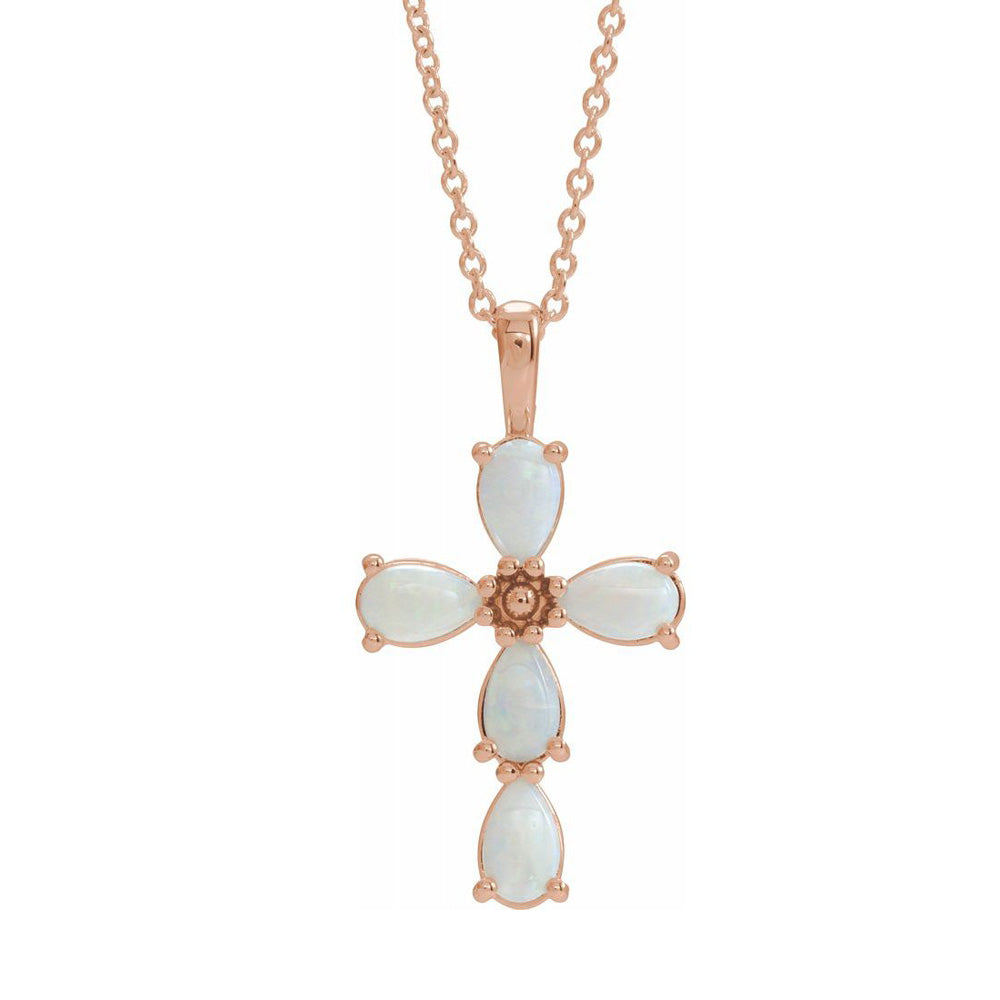 14K White, Yellow, or Rose Gold, White Opal Cross Necklace, 16-18 Inch, Item N22825 by The Black Bow Jewelry Co.