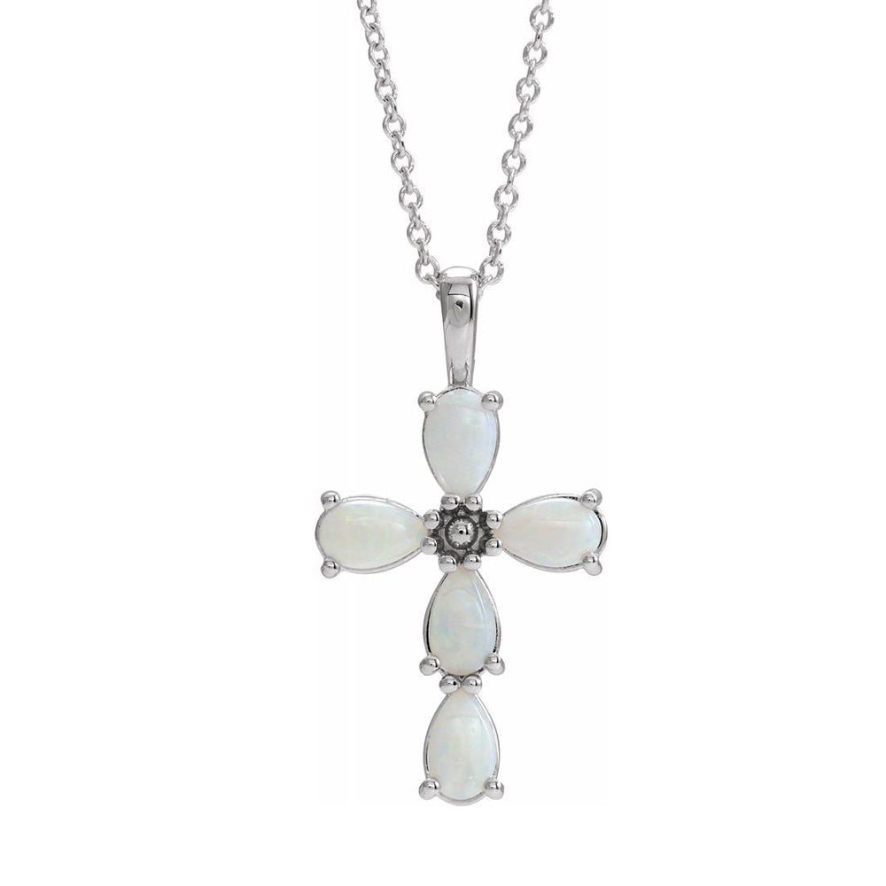 Alternate view of the 14K White, Yellow, or Rose Gold, White Opal Cross Necklace, 16-18 Inch by The Black Bow Jewelry Co.