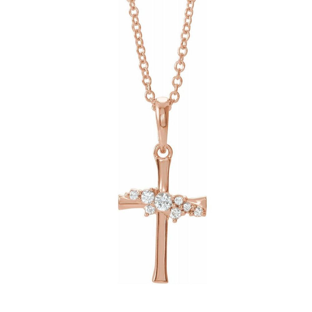 14K Gold .06 CTW Diamond Cluster Tiny Cross Necklace, 16-18 Inch, Item N22826 by The Black Bow Jewelry Co.