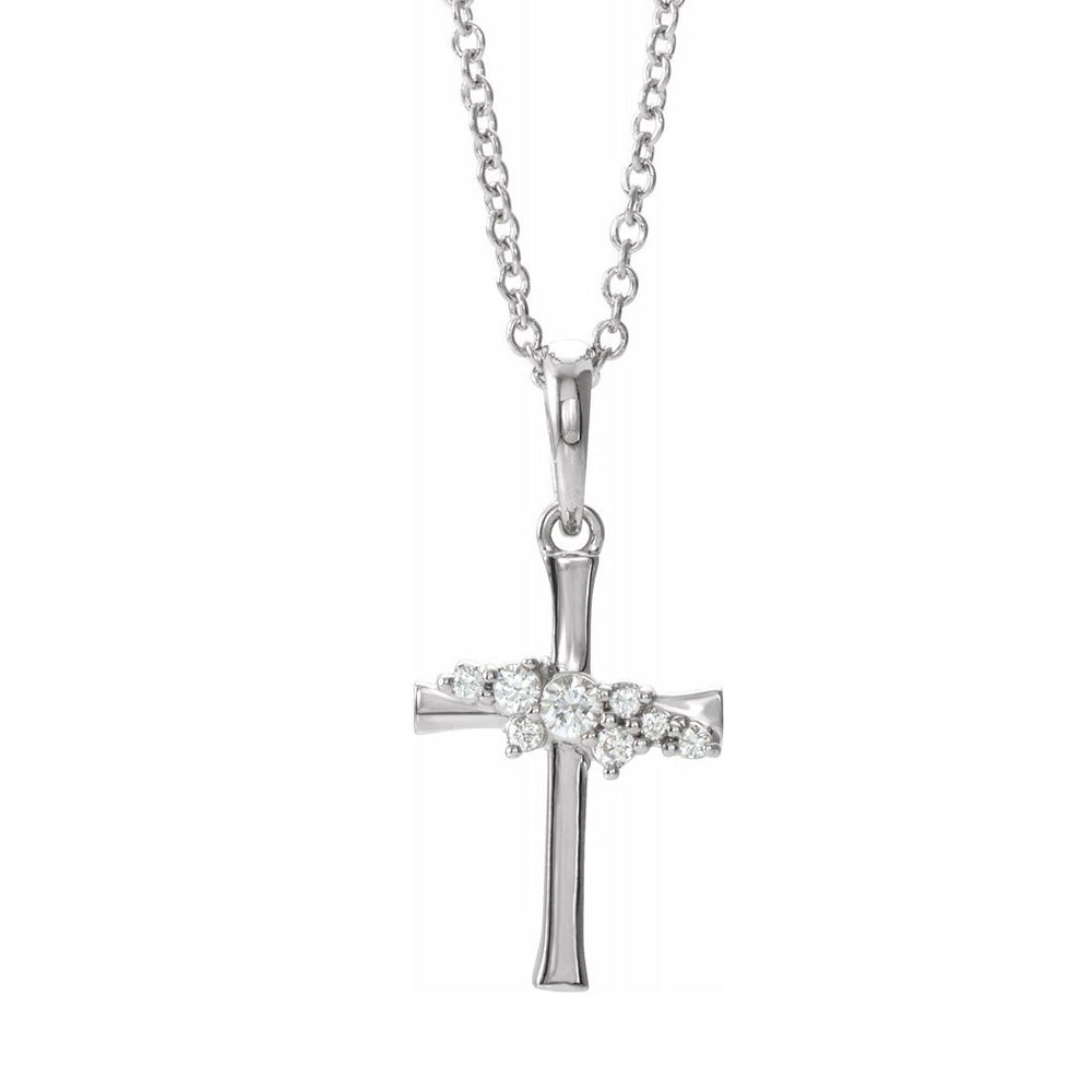Alternate view of the 14K Gold .06 CTW Diamond Cluster Tiny Cross Necklace, 16-18 Inch by The Black Bow Jewelry Co.