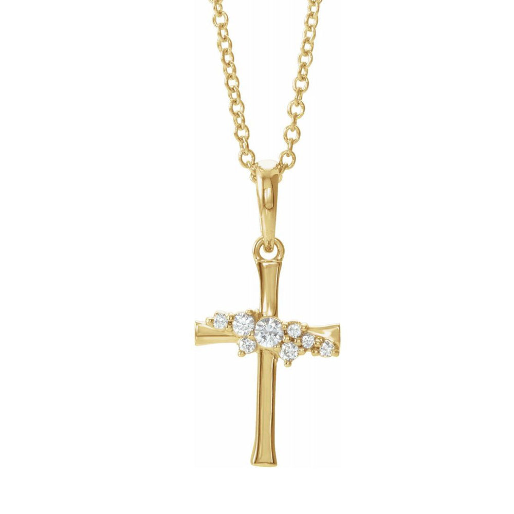 Alternate view of the 14K Gold .06 CTW Diamond Cluster Tiny Cross Necklace, 16-18 Inch by The Black Bow Jewelry Co.