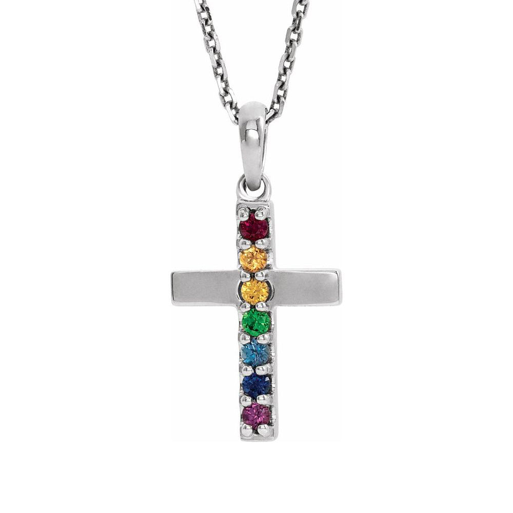 14K Yellow or White Gold Multi-Gemstone Petite Cross Necklace, 16-18in, Item N22827 by The Black Bow Jewelry Co.