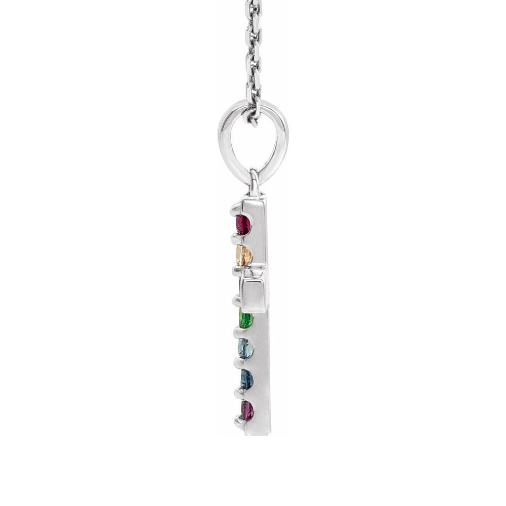 Alternate view of the 14K White Gold Multi-Gemstone Petite Cross Necklace, 16-18 Inch by The Black Bow Jewelry Co.