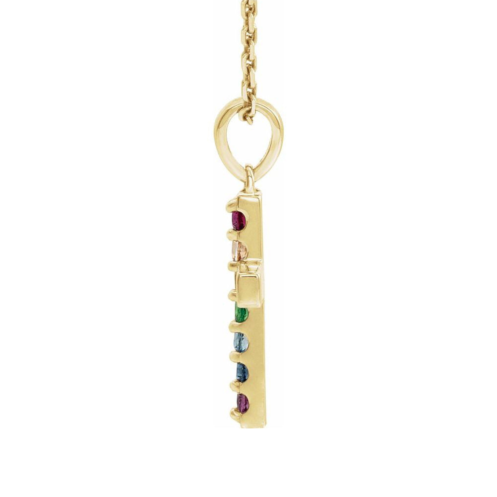 Alternate view of the 14K Yellow Gold Multi-Gemstone Petite Cross Necklace, 16-18 Inch by The Black Bow Jewelry Co.