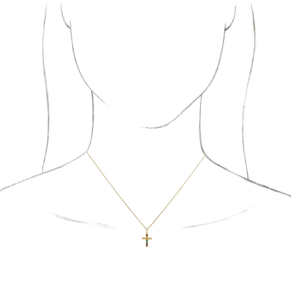 Alternate view of the 14K Yellow Gold Multi-Gemstone Petite Cross Necklace, 16-18 Inch by The Black Bow Jewelry Co.