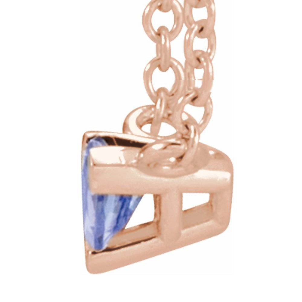 Alternate view of the 14K Rose Gold 5mm Trillion Tanzanite Solitaire Necklace, 18 Inch by The Black Bow Jewelry Co.