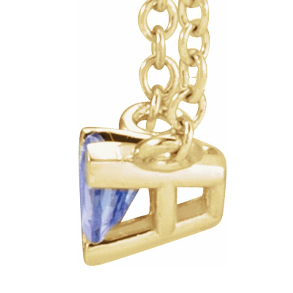 Alternate view of the 14K Yellow Gold 5mm Trillion Tanzanite Solitaire Necklace, 18 Inch by The Black Bow Jewelry Co.