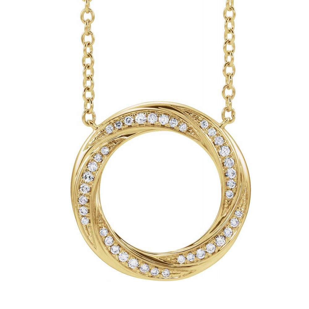 Alternate view of the 14K Yellow or White Gold 1/5 CTW Diamond Circle Necklace, 16-18 Inch by The Black Bow Jewelry Co.