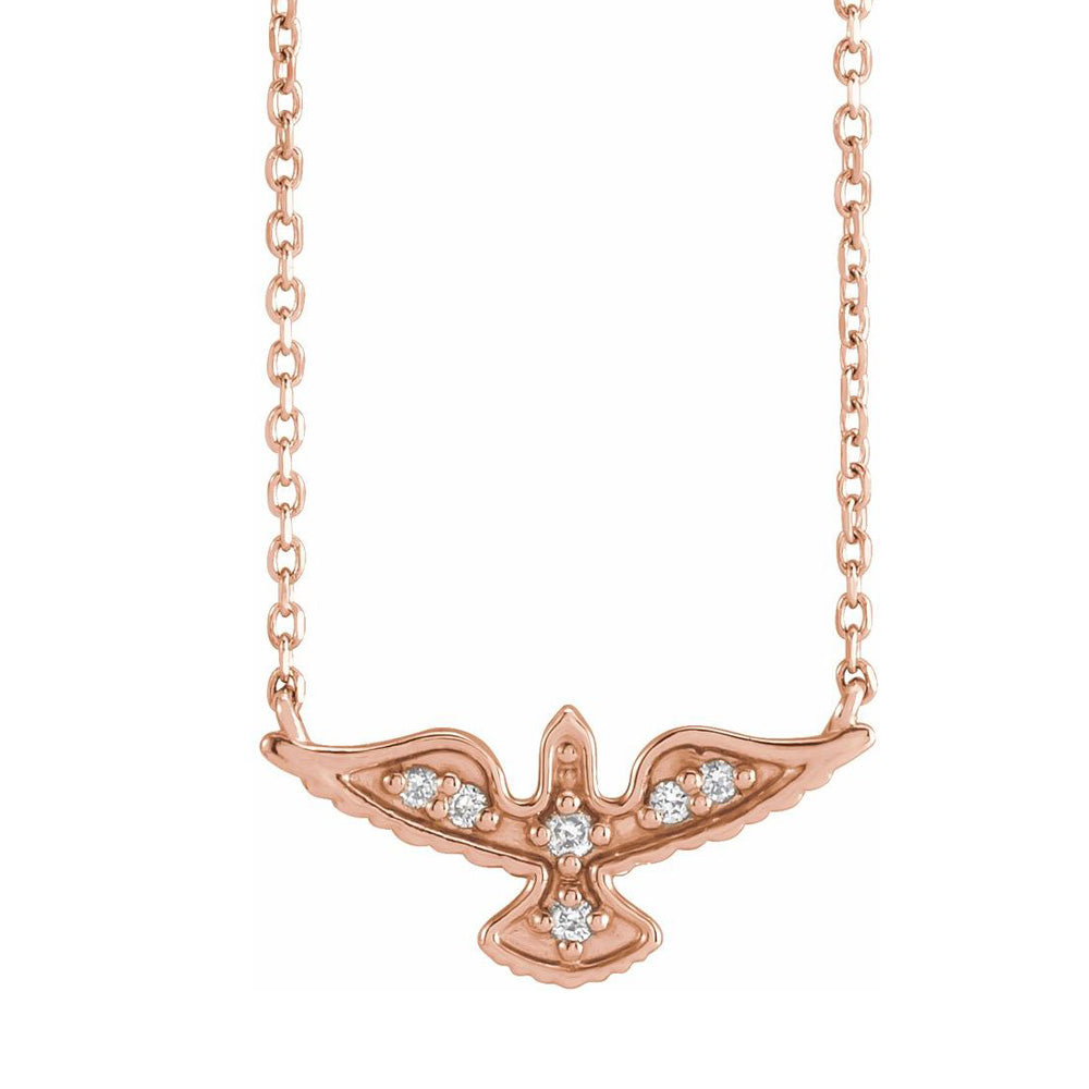14K Yellow, White or Rose Gold Diamond Petite Dove Necklace, 18 Inch, Item N22843 by The Black Bow Jewelry Co.