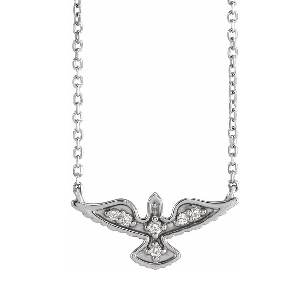 Alternate view of the 14K Yellow, White or Rose Gold Diamond Petite Dove Necklace, 18 Inch by The Black Bow Jewelry Co.