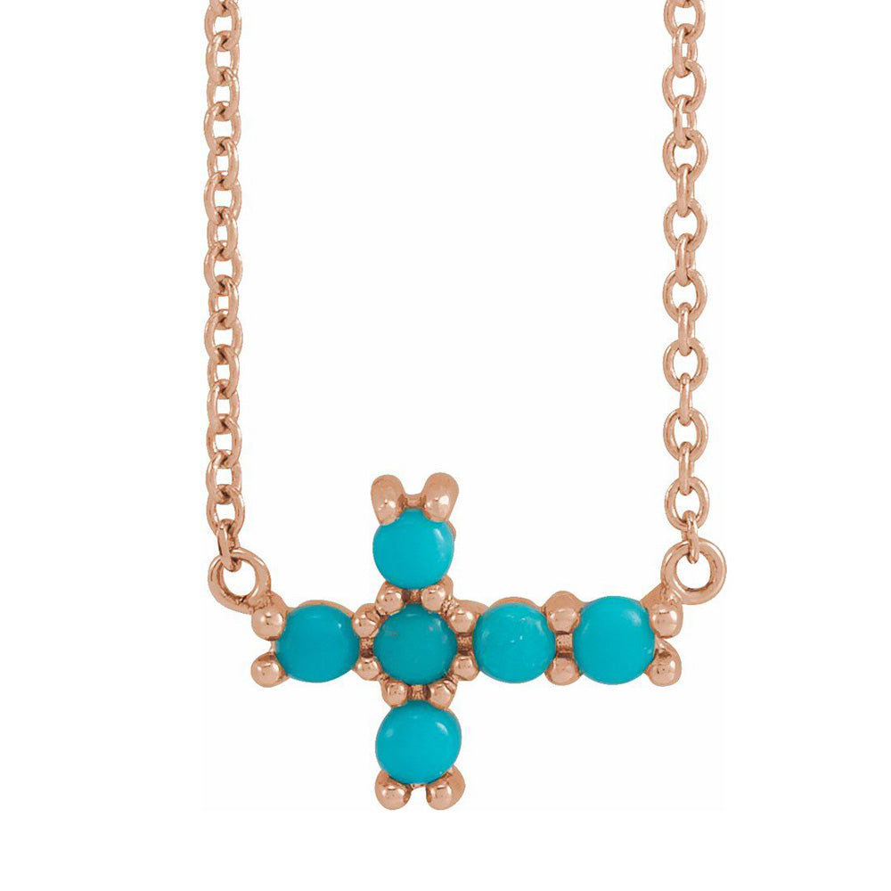 14K Yellow, White or Rose Gold Turquoise Petite Cross Necklace, 18 In, Item N22844 by The Black Bow Jewelry Co.