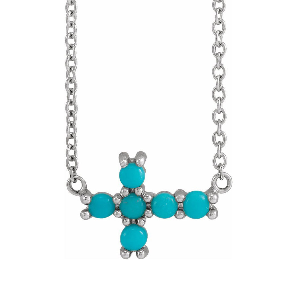 Alternate view of the 14K Yellow, White or Rose Gold Turquoise Petite Cross Necklace, 18 In by The Black Bow Jewelry Co.