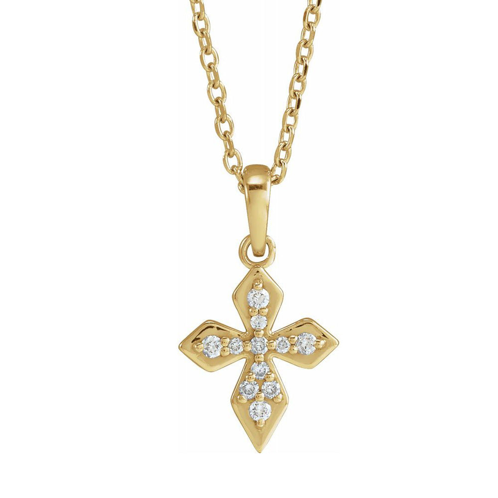 Alternate view of the 14K Yellow, White or Rose Gold Diamond Petite Cross Necklace, 16-18 In by The Black Bow Jewelry Co.
