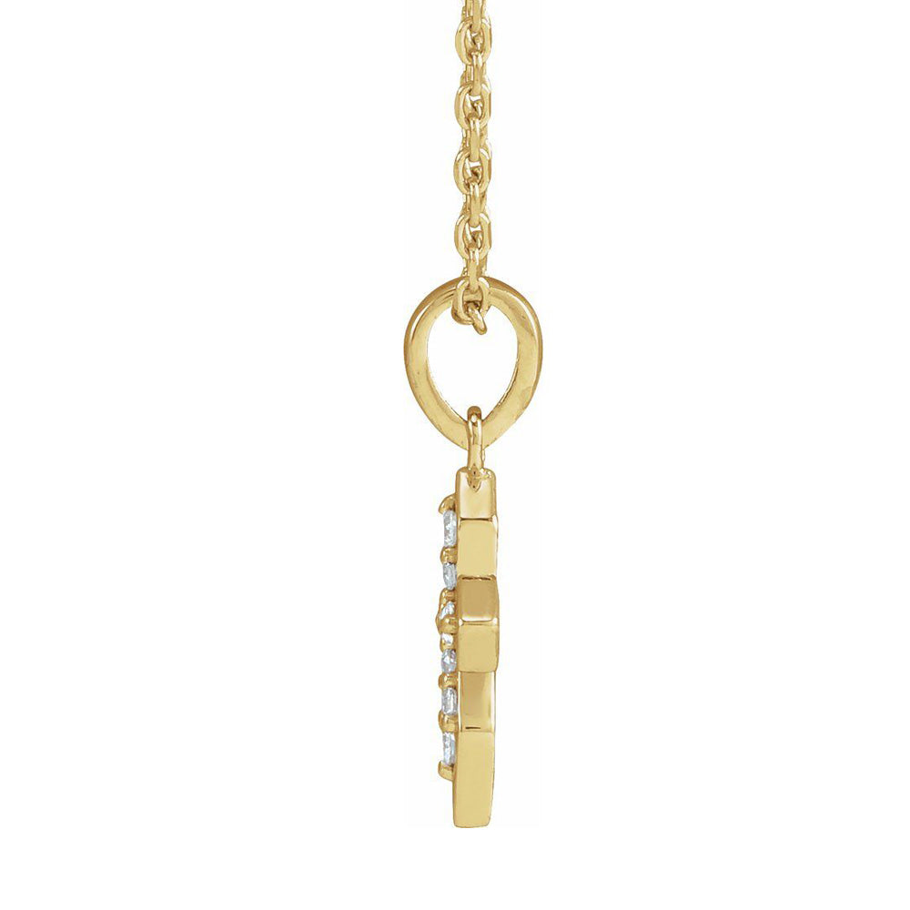 Alternate view of the 14K Yellow Gold .06 CTW Diamond Petite Cross Necklace, 16-18 Inch by The Black Bow Jewelry Co.
