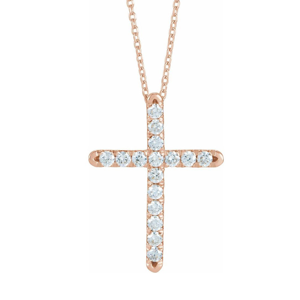 14K Yellow, White or Rose Gold 1/2 CTW Diamond Cross Necklace, 16-18in, Item N22846 by The Black Bow Jewelry Co.