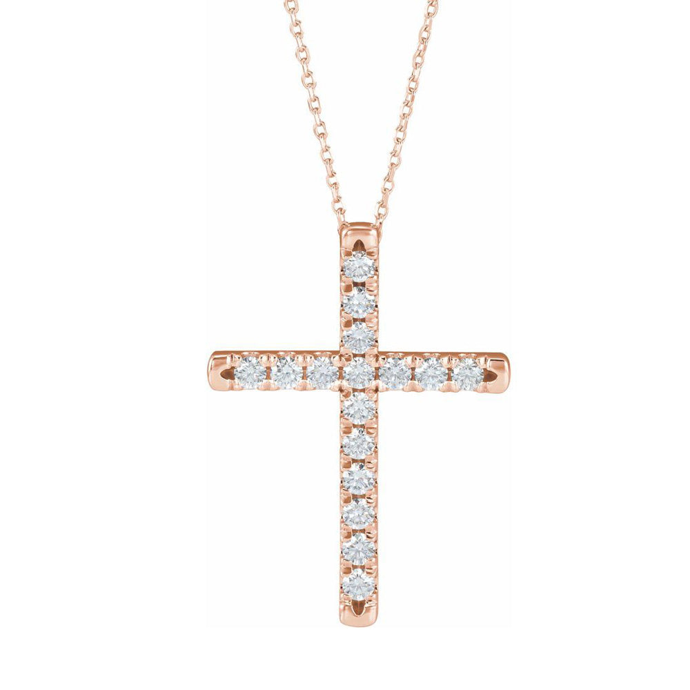 14K Yellow, White or Rose Gold 1 CTW Diamond Cross Necklace, 16-18in, Item N22847 by The Black Bow Jewelry Co.