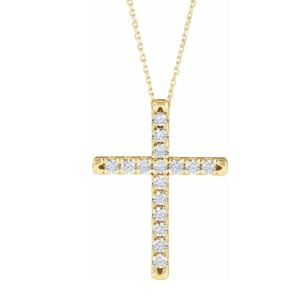 Alternate view of the 14K Yellow, White or Rose Gold 1 CTW Diamond Cross Necklace, 16-18in by The Black Bow Jewelry Co.