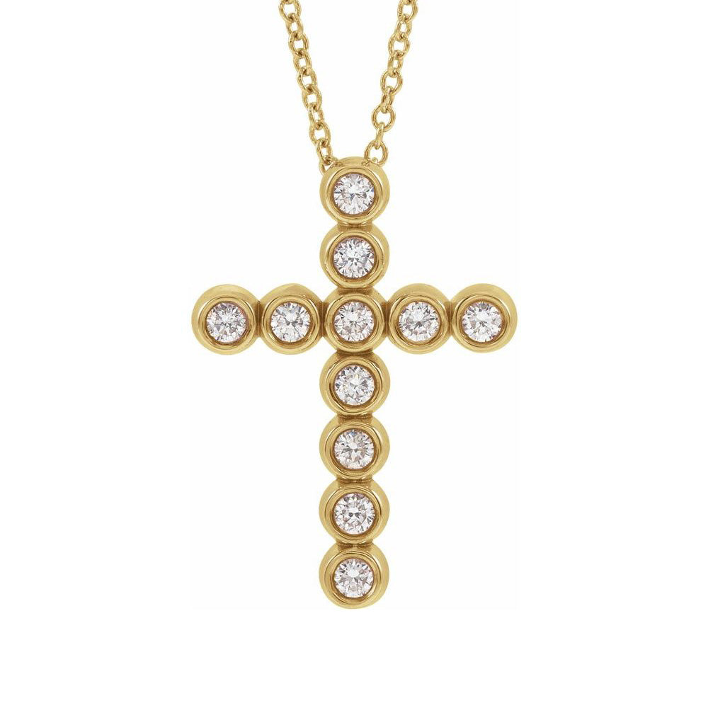 Alternate view of the 14K Yellow, White or Rose Gold 1/4 CTW Diamond Cross Necklace, 16-18in by The Black Bow Jewelry Co.