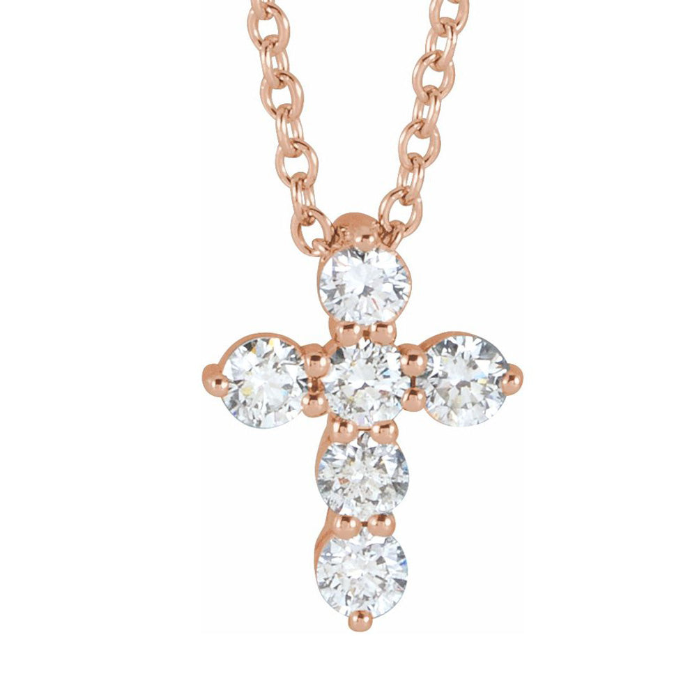 14K Yellow, White or Rose Gold Diamond 6-Stone Cross Necklace, 16-18in, Item N22849 by The Black Bow Jewelry Co.