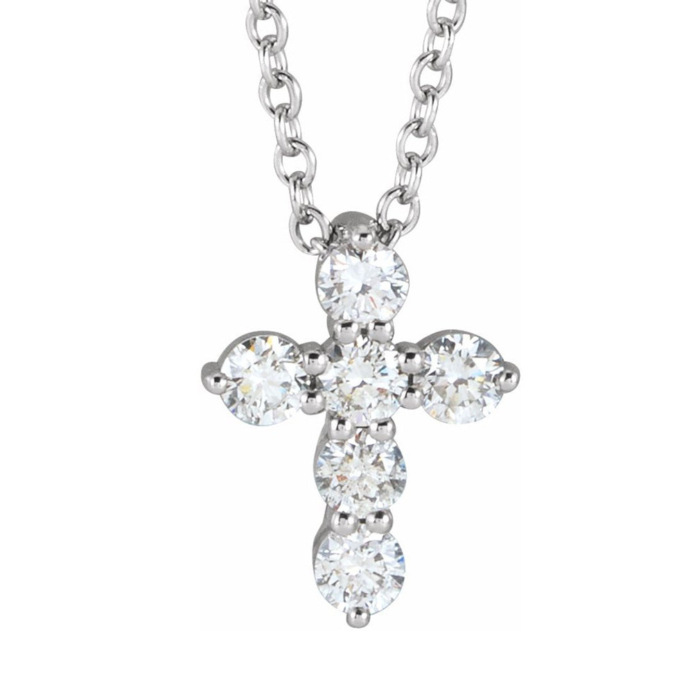 Alternate view of the 14K Yellow, White or Rose Gold Diamond 6-Stone Cross Necklace, 16-18in by The Black Bow Jewelry Co.
