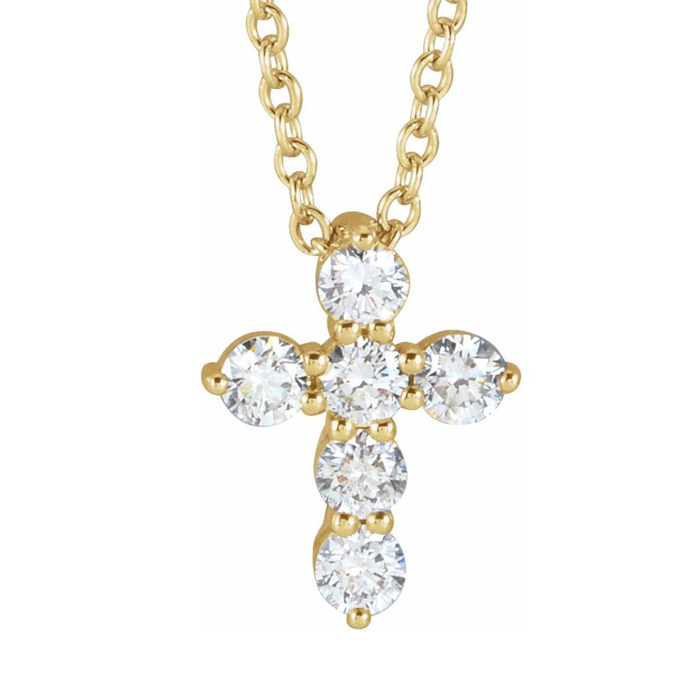 Alternate view of the 14K Yellow, White or Rose Gold Diamond 6-Stone Cross Necklace, 16-18in by The Black Bow Jewelry Co.
