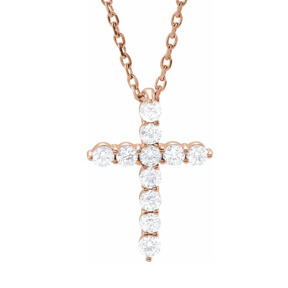 14K Yellow, White or Rose Gold Diamond 11-Stone Cross Necklace 16-18in, Item N22850 by The Black Bow Jewelry Co.