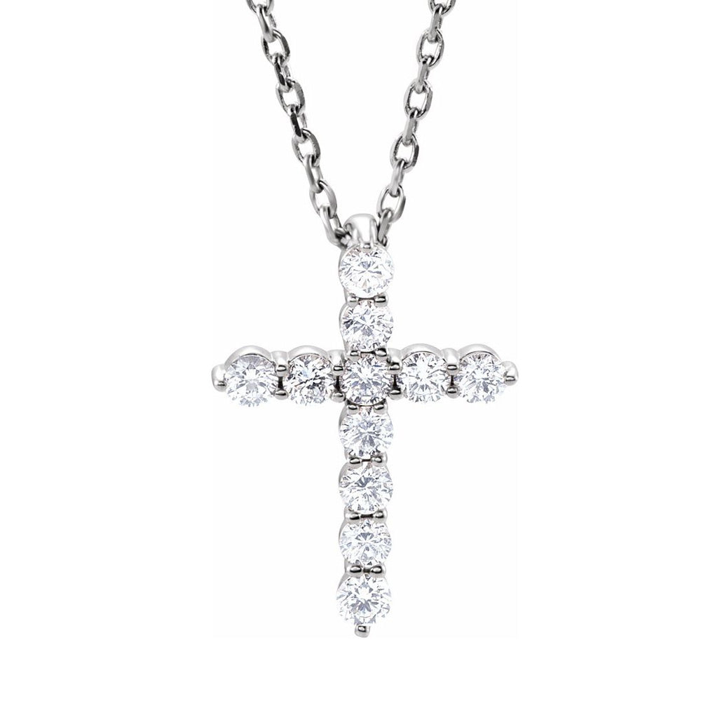 Alternate view of the 14K Yellow, White or Rose Gold Diamond 11-Stone Cross Necklace 16-18in by The Black Bow Jewelry Co.