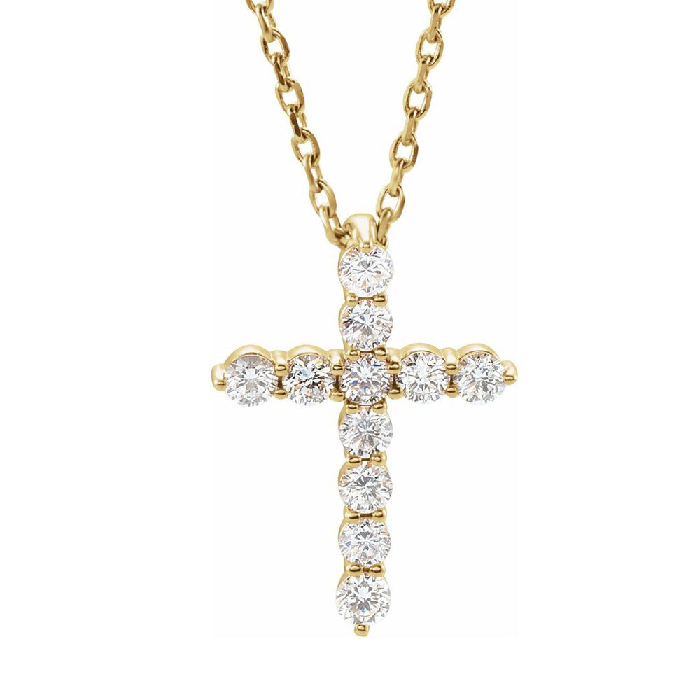 Alternate view of the 14K Yellow, White or Rose Gold Diamond 11-Stone Cross Necklace 16-18in by The Black Bow Jewelry Co.