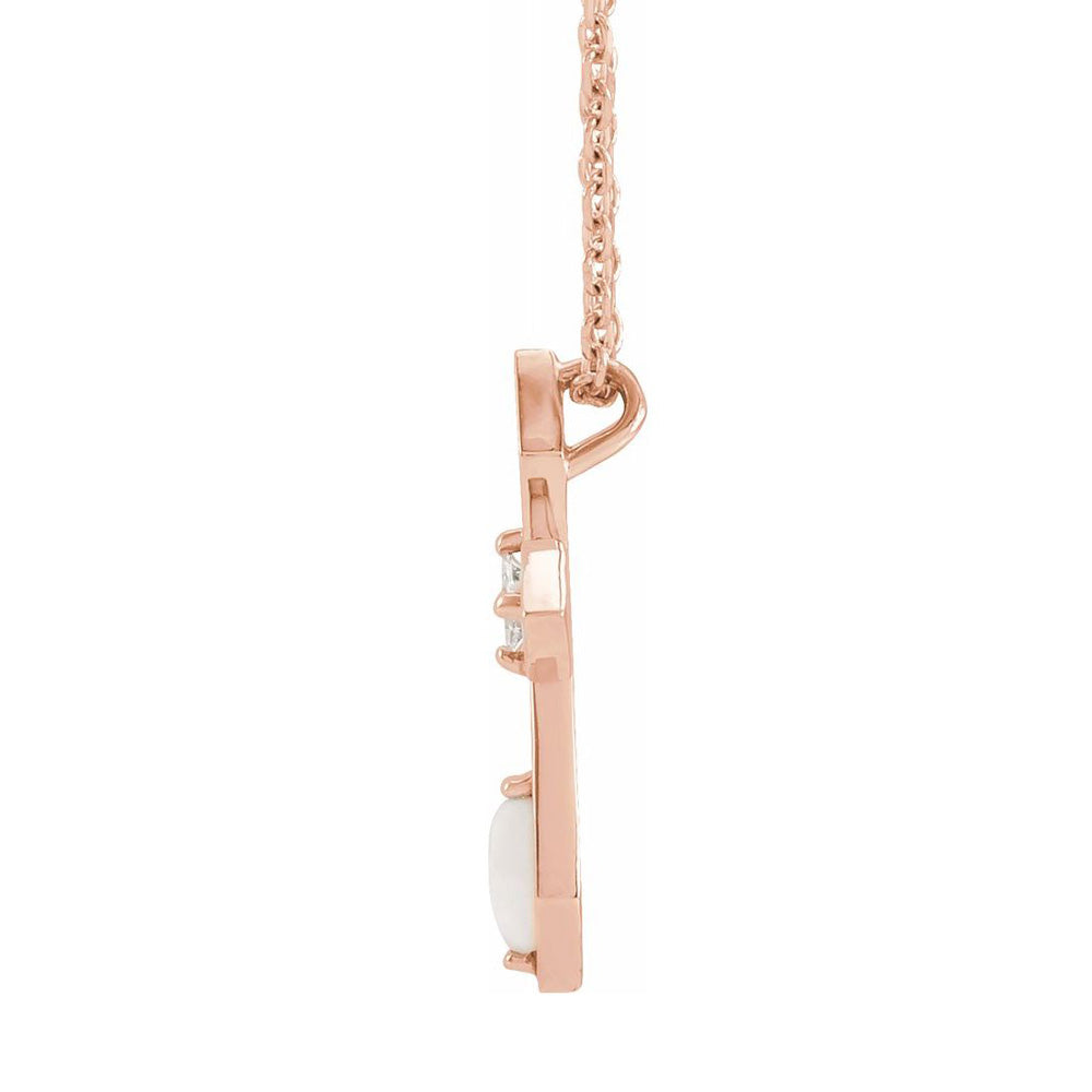 Alternate view of the 14K Rose Gold Opal & .05 CT Diamond Passion Cross Necklace, 16-18 Inch by The Black Bow Jewelry Co.