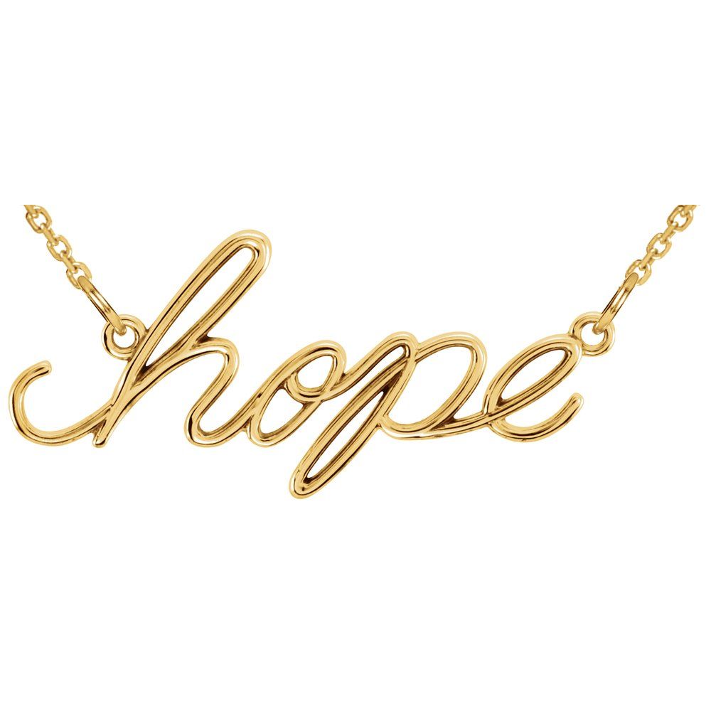 14K Yellow Gold Petite Hope Script Necklace, 16.25 Inch, Item N22855 by The Black Bow Jewelry Co.