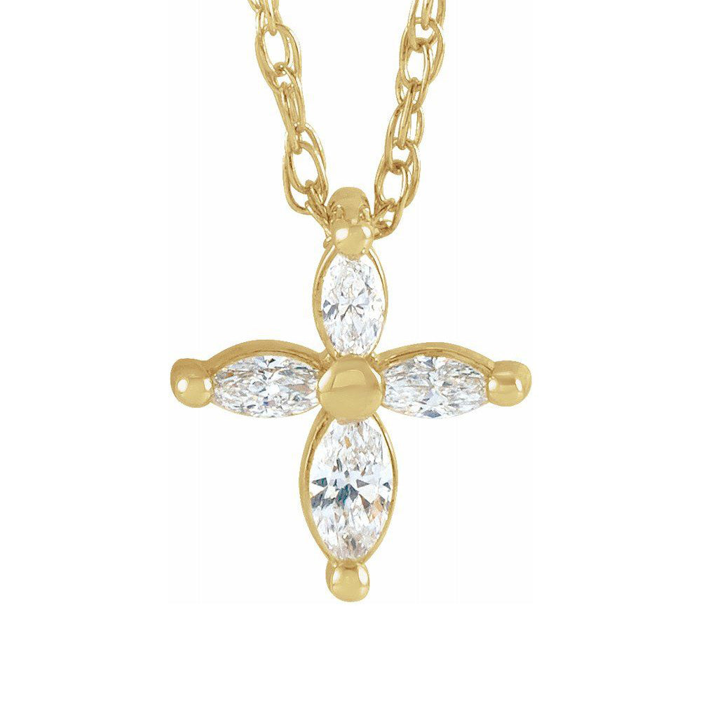 14K Yellow Gold 1/6 CTW Diamond Marquise Tiny Cross Necklace, 18 Inch, Item N22856 by The Black Bow Jewelry Co.