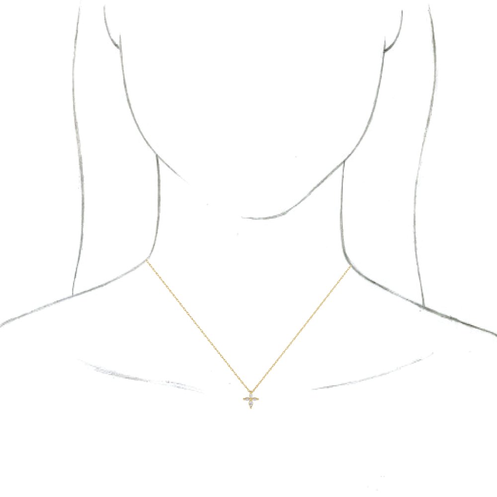 Alternate view of the 14K Yellow Gold 1/6 CTW Diamond Marquise Tiny Cross Necklace, 18 Inch by The Black Bow Jewelry Co.