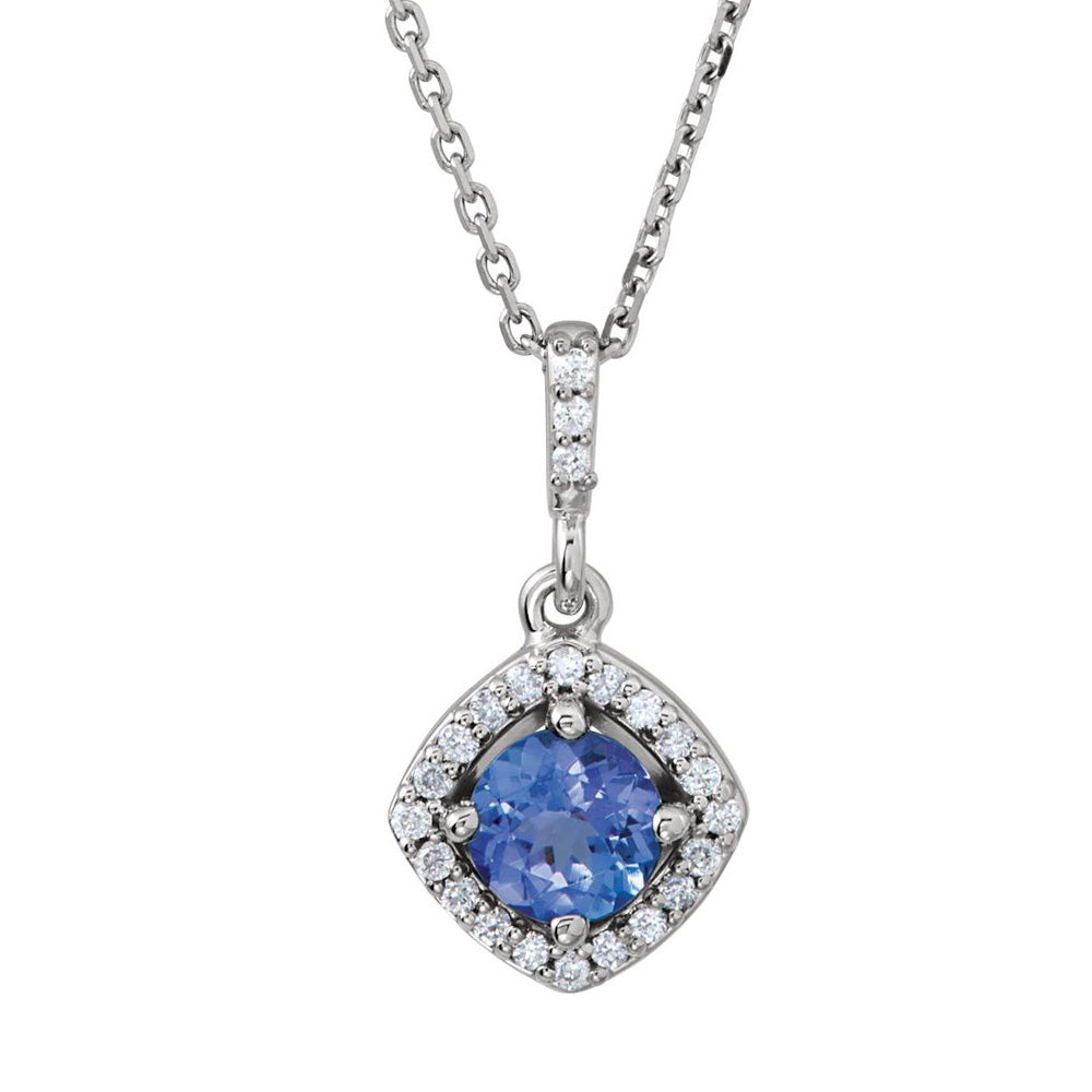 14K White Gold Tanzanite & 1/8 CTW Diamond Halo Style Necklace, 18 In, Item N22858 by The Black Bow Jewelry Co.