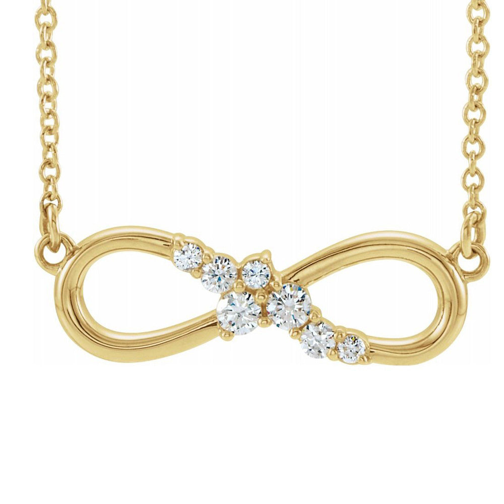 14K Yellow Gold 1/8 CTW Diamond Infinity Bar Necklace, 18 Inch, Item N22859 by The Black Bow Jewelry Co.